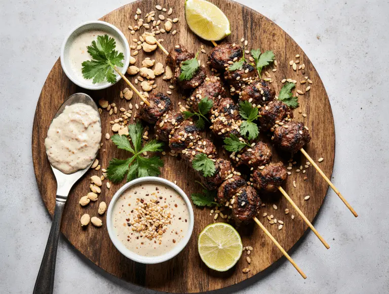 How to Make Thai Beef Kabobs: Easy Sesame Ginger Skewers with Peanut Sauce