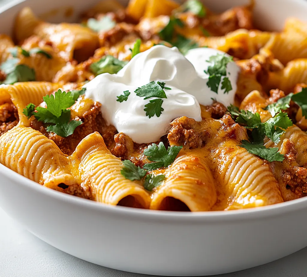 A delicious fusion of Mexican flavors and Italian comfort food, cheesy taco stuffed pasta shells are a creative dish that elevates the traditional pasta recipe. Featuring jumbo pasta shells generously filled with savory taco-seasoned meat, beans, corn, and a hearty amount of cheese, this recipe promises a delightful culinary experience for both family dinners and casual gatherings. The combination of textures—tender pasta, zesty meat, creamy cheese, and vibrant salsa—offers a feast that is not only satisfying but also fun to eat.