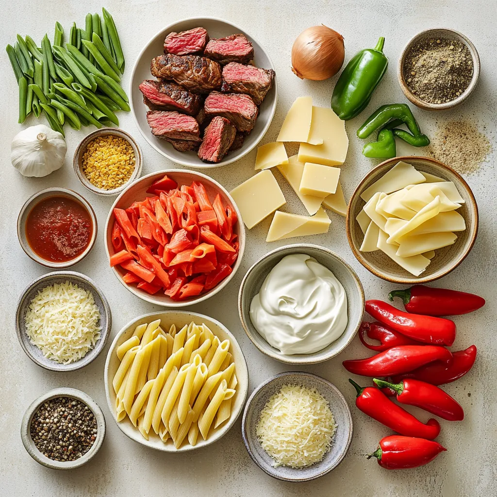 The fusion of classic flavors comes alive in the delightful Philly Cheesesteak Pasta Skillet. This mouthwatering dish combines the heartiness of a traditional cheesesteak with the comfort of pasta, making it an ideal choice for weeknight dinners or gatherings. Imagine tender sirloin steak complemented by sautéed bell peppers and onions, all enveloped in a rich, creamy sauce and perfectly al dente pasta. Each bite is a flavorful reminder of the iconic sandwich it draws inspiration from.