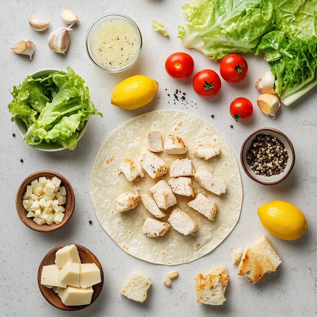 The Savory Chicken Caesar Wrap Delight is a delicious and easy-to-make dish that combines the classic flavors of a Caesar salad with the convenience of a wrap. Perfect for lunch, a quick dinner, or even a picnic, this wrap brings together tender chicken, crunchy romaine lettuce, and a creamy Caesar dressing, all enveloped in a soft flour tortilla. Each bite is a delightful mix of textures and flavors, complemented by grated Parmesan and fresh cherry tomatoes, offering both satisfaction and nourishment.