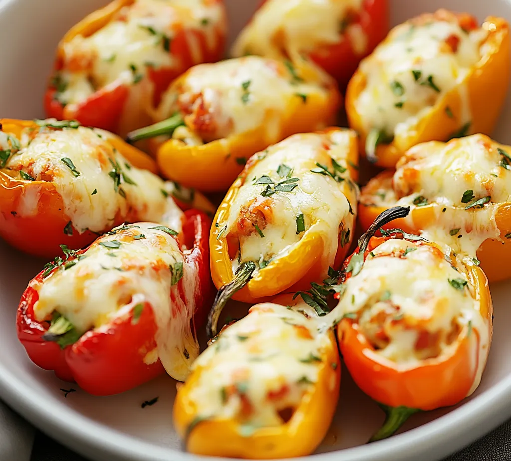 Cheese-stuffed mini peppers are a delightful and vibrant snack that never fails to impress. These bite-sized treats are not only visually appealing but also combine rich flavors and a pleasing crunch, embodying a perfect blend of textures. The sweet bell peppers serve as a natural casing for a creamy and savory cheese filling that highlights the subtlety of each ingredient. Whether you're serving them at a party, during game day, or simply enjoying a casual evening snack, these mini peppers are a fantastic choice.