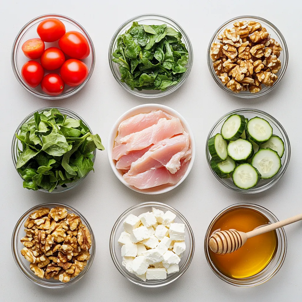 Discover the delightful combination of flavors in this Savory Honey Mustard Chicken Salad. This refreshing dish brings together tender chunks of chicken breast and a lively mix of fresh vegetables, creating a meal that perfectly balances nutritional value with taste. It's a beautiful medley of vibrant ingredients, layered with sweet honey and tangy Dijon mustard dressing, making every bite a flavor-packed experience. Ideal for a light lunch, a satisfying dinner, or even a quick snack, this chicken salad is both versatile and delicious.