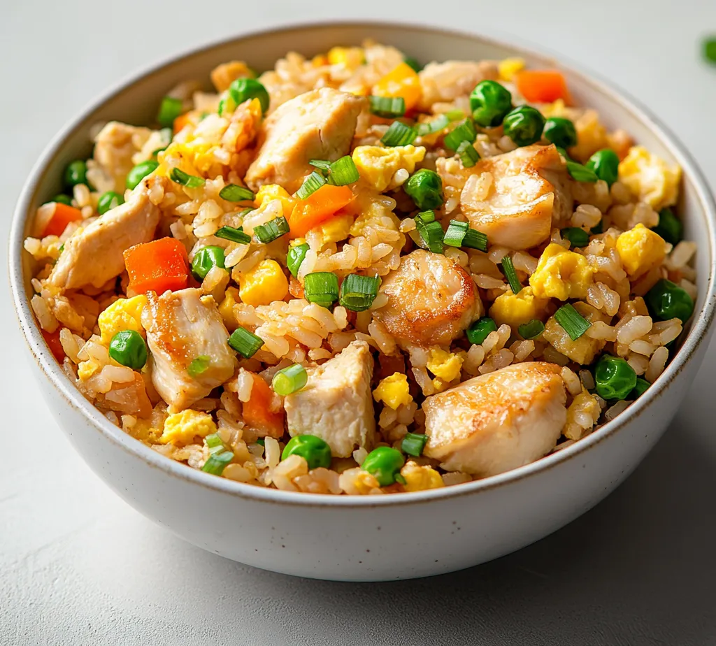 Fried rice has long been a favorite dish across numerous cultures, celebrated for its versatility and satisfying flavors. This Protein-Packed Chicken Fried Rice recipe beautifully showcases the traditional essence of fried rice while elevating it with the wholesome goodness of chicken and an array of vibrant vegetables. Perfectly seasoned and packed with nutrition, this dish is ideal for those who seek a hearty meal that doesn't skimp on health benefits.