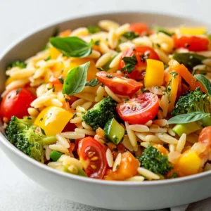 Veggie Orzo Delight is a vibrant and nutritious dish that caters to the younger palate while still appealing to adults. This charming recipe combines orzo pasta with a medley of colorful vegetables, including broccoli, bell peppers, cherry tomatoes, and diced carrots. It’s a delightful dinner option that introduces little ones to a variety of tastes and textures in a toddler-friendly format. With its easy preparation and wholesome ingredients, this dish stands out as an ideal meal for busy families looking to offer healthy options.