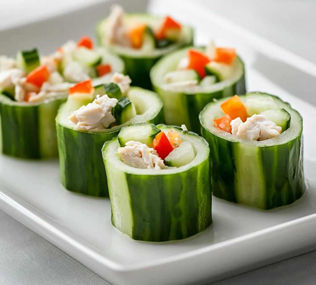 Explore the delightful world of refreshing appetizers with this Crispy Chicken Salad Cucumber Roll-Ups recipe. Perfect for warm days or as a light snack, these roll-ups are not only easy to make but also burst with flavor. Featuring tender shredded chicken, crunchy vegetables, and creamy dressing, each bite provides a satisfying balance of texture and taste, making it a crowd-pleaser at any gathering. Whether you're hosting a summer barbecue, enjoying a picnic, or simply looking for a light meal option, these cucumber roll-ups offer an elegant yet effortless way to enjoy chicken salad.
