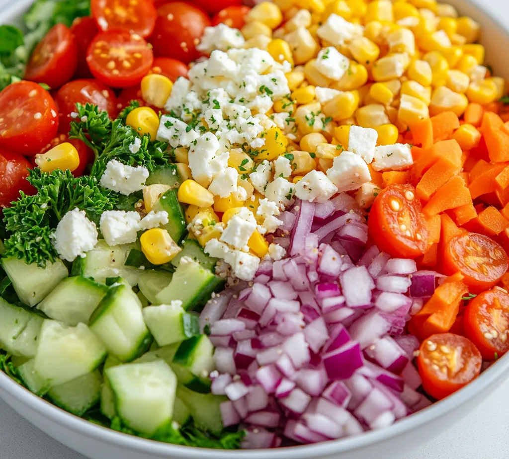 The Sunshine Salad is a delightful medley of colors, textures, and flavors that perfectly encapsulates the freshness of a warm, sunny day. This refreshing dish melds the crispness of fresh vegetables with the heartiness of quinoa, creating a satisfying meal option that shines not only in taste but also in visual appeal. Each ingredient contributes to a vibrant display: the greens are a lush backdrop, while the cherry tomatoes, bell peppers, and corn bring bursts of color and sweetness. It's an invitation to experience the wholesome essence of the outdoors in a single bowl.