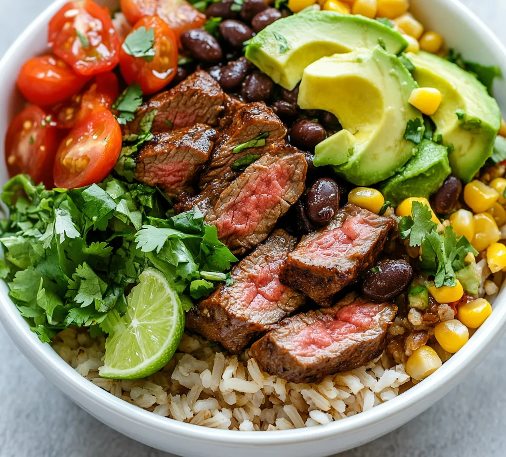 Sizzling Healthy Steak Burrito Bowls are the perfect blend of flavor, nutrition, and convenience, making them an ideal dish for any occasion. Whether you are looking for a hearty weeknight dinner or meal prep options for the busy workweek, this recipe has you covered. The dish beautifully combines marinated flank steak with vibrant vegetables, and wholesome grains, creating a visually appealing and delicious meal.