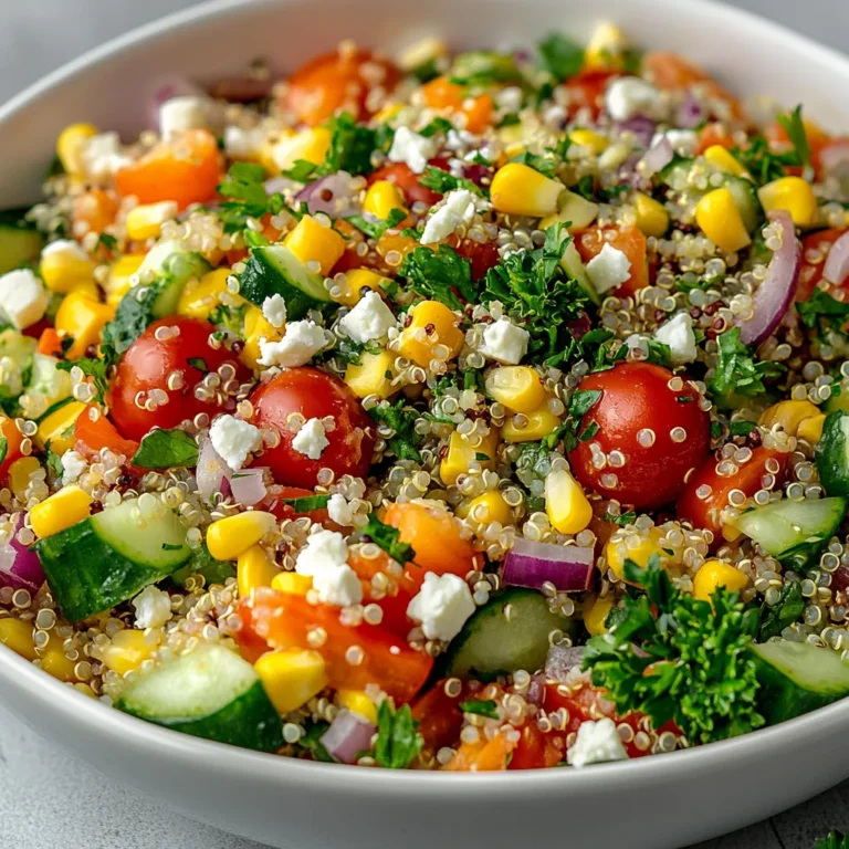 The Sunshine Salad is a delightful medley of colors, textures, and flavors that perfectly encapsulates the freshness of a warm, sunny day. This refreshing dish melds the crispness of fresh vegetables with the heartiness of quinoa, creating a satisfying meal option that shines not only in taste but also in visual appeal. Each ingredient contributes to a vibrant display: the greens are a lush backdrop, while the cherry tomatoes, bell peppers, and corn bring bursts of color and sweetness. It's an invitation to experience the wholesome essence of the outdoors in a single bowl.