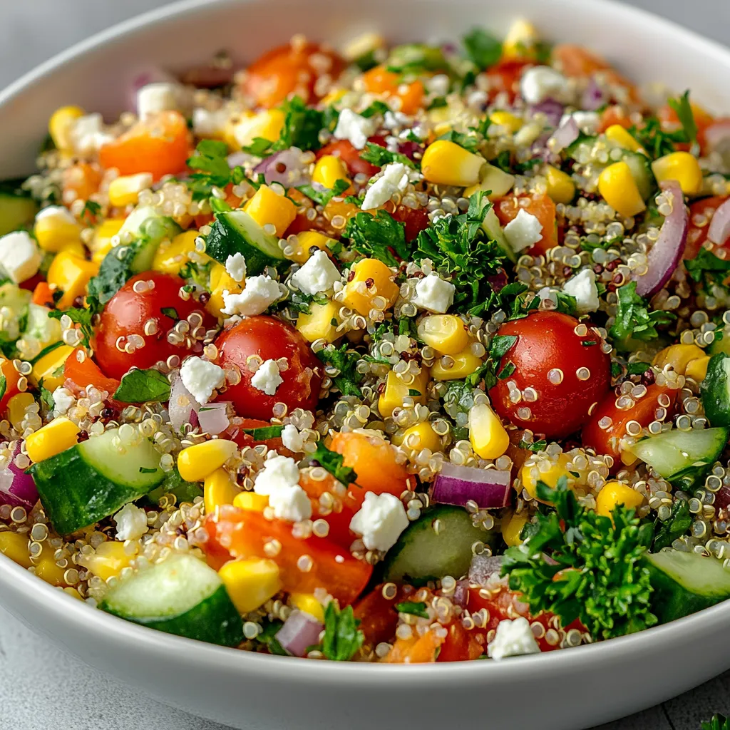 The Sunshine Salad is a delightful medley of colors, textures, and flavors that perfectly encapsulates the freshness of a warm, sunny day. This refreshing dish melds the crispness of fresh vegetables with the heartiness of quinoa, creating a satisfying meal option that shines not only in taste but also in visual appeal. Each ingredient contributes to a vibrant display: the greens are a lush backdrop, while the cherry tomatoes, bell peppers, and corn bring bursts of color and sweetness. It's an invitation to experience the wholesome essence of the outdoors in a single bowl.