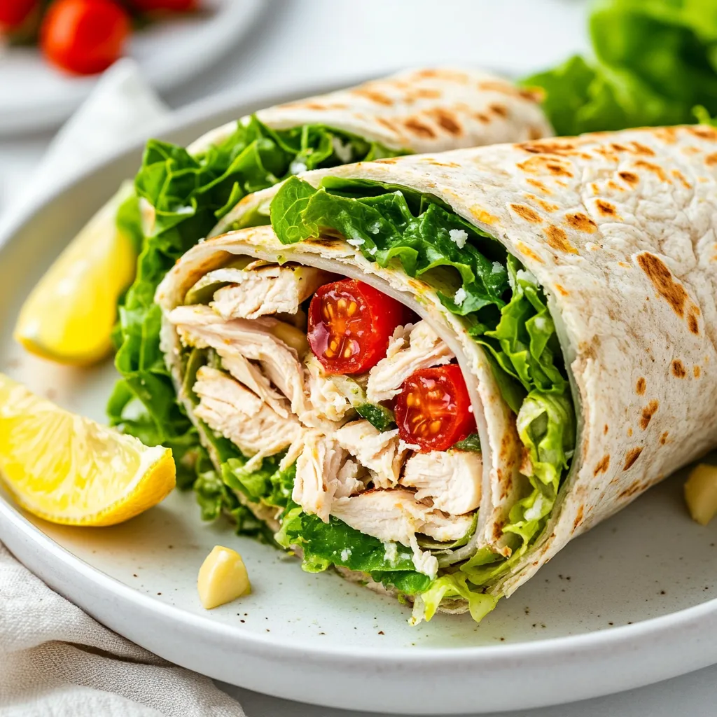 The Savory Chicken Caesar Wrap Delight is a delicious and easy-to-make dish that combines the classic flavors of a Caesar salad with the convenience of a wrap. Perfect for lunch, a quick dinner, or even a picnic, this wrap brings together tender chicken, crunchy romaine lettuce, and a creamy Caesar dressing, all enveloped in a soft flour tortilla. Each bite is a delightful mix of textures and flavors, complemented by grated Parmesan and fresh cherry tomatoes, offering both satisfaction and nourishment.