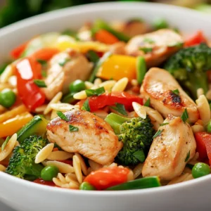Exploring the versatility of stir-fry dishes, the Zesty Lemon Chicken and Vegetable Orzo Stir-Fry combines succulent chicken, vibrant vegetables, and zesty lemon flavors for a delightful meal that appeals to a variety of palates. This dish stands out not only for its bright and fresh taste but also for its colorful presentation, making it an inviting option for any dining occasion. The combination of tender chicken and crisp vegetables provides a wholesome and satisfying meal that is loaded with nutrients.