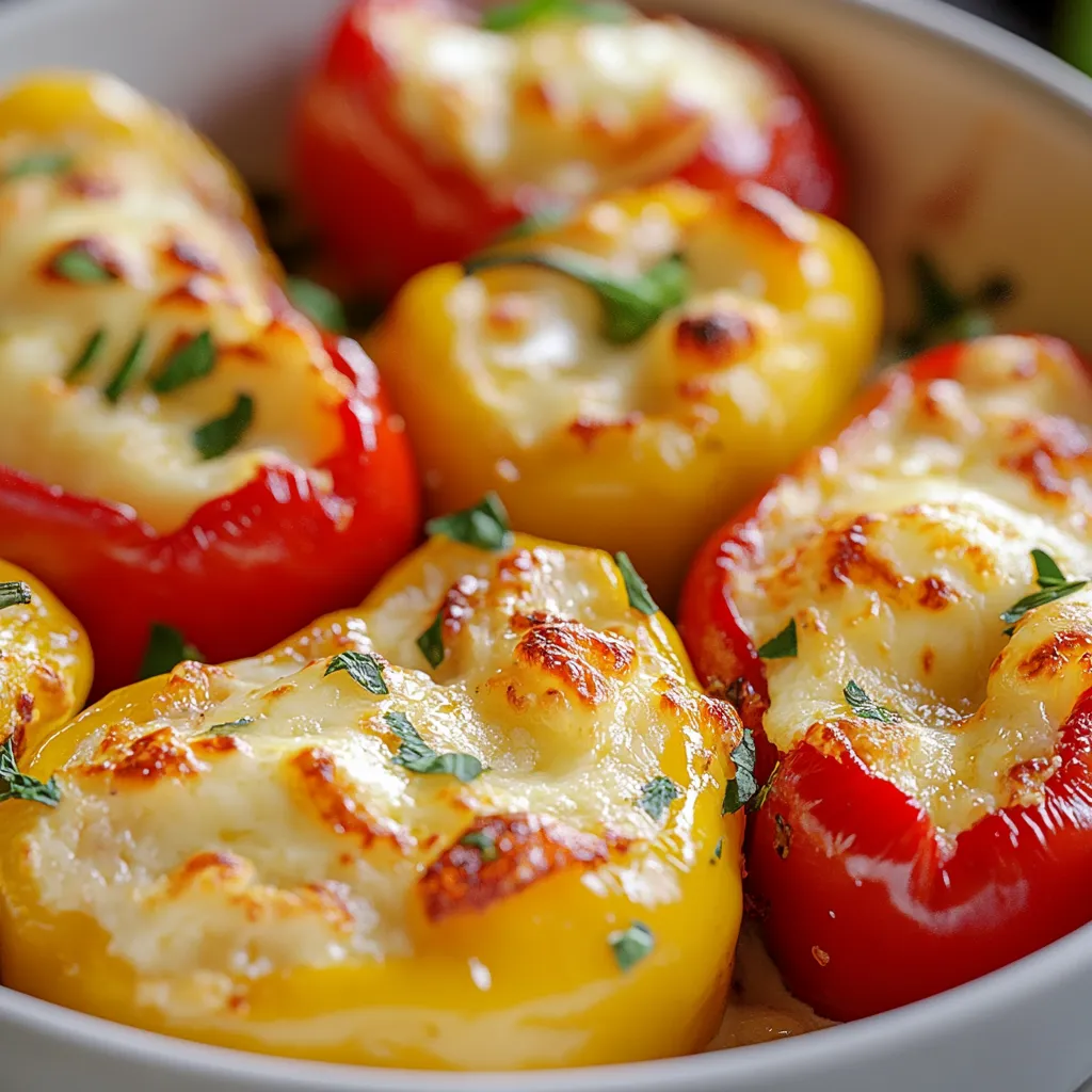 Cheese-stuffed mini peppers are a delightful and vibrant snack that never fails to impress. These bite-sized treats are not only visually appealing but also combine rich flavors and a pleasing crunch, embodying a perfect blend of textures. The sweet bell peppers serve as a natural casing for a creamy and savory cheese filling that highlights the subtlety of each ingredient. Whether you're serving them at a party, during game day, or simply enjoying a casual evening snack, these mini peppers are a fantastic choice.