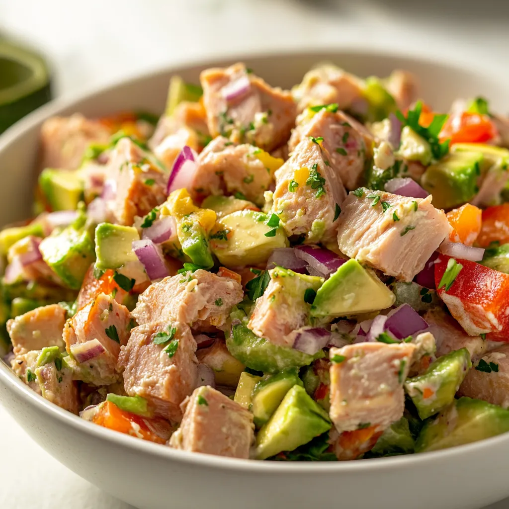 Zesty Avocado Tuna Salad Delight is a refreshing and nutritious dish that combines the rich creaminess of avocado with the savory flavors of tuna and fresh vegetables. Perfect for a light lunch or a protein-packed snack, this salad is both satisfying and incredibly easy to prepare. The vibrant colors and textures of the ingredients make it as visually appealing as it is delicious.