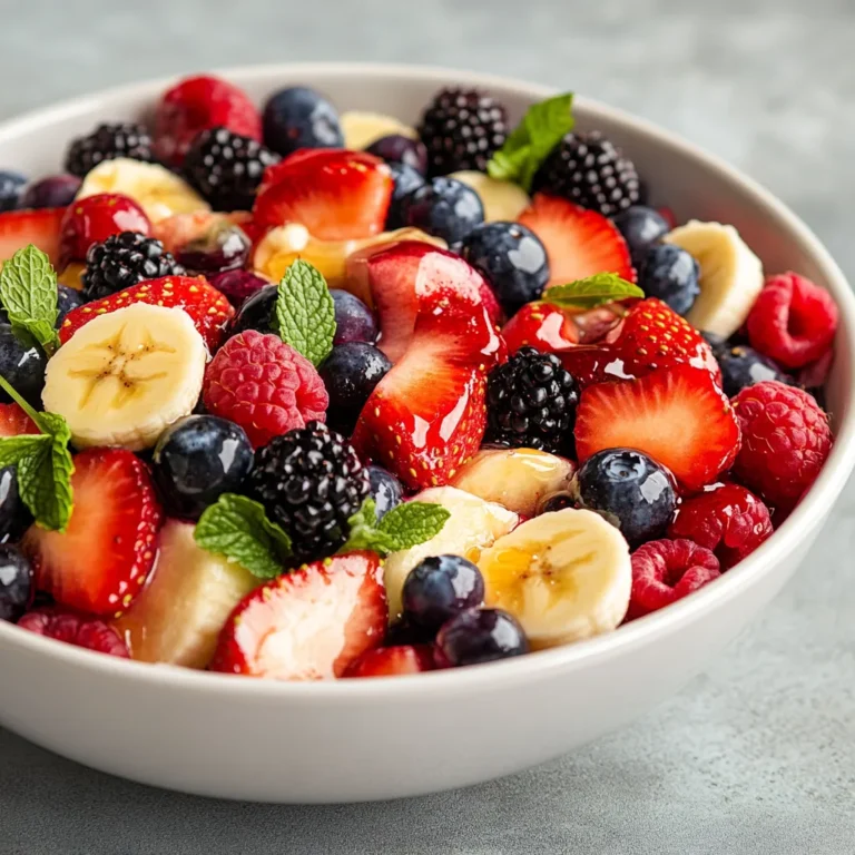 Exploring the delightful world of fruit salads, Berry Bliss Fruit Salad stands out for its vibrant colors, natural sweetness, and refreshing flavors. This recipe is not only easy to prepare but also versatile, catering to various dietary preferences. Whether served as a breakfast treat, a healthy snack, or a dessert, this luscious combination of berries and banana is sure to impress. The simplicity of the ingredients reflects the freshness of the fruits, allowing their natural flavors to shine through in every bite.