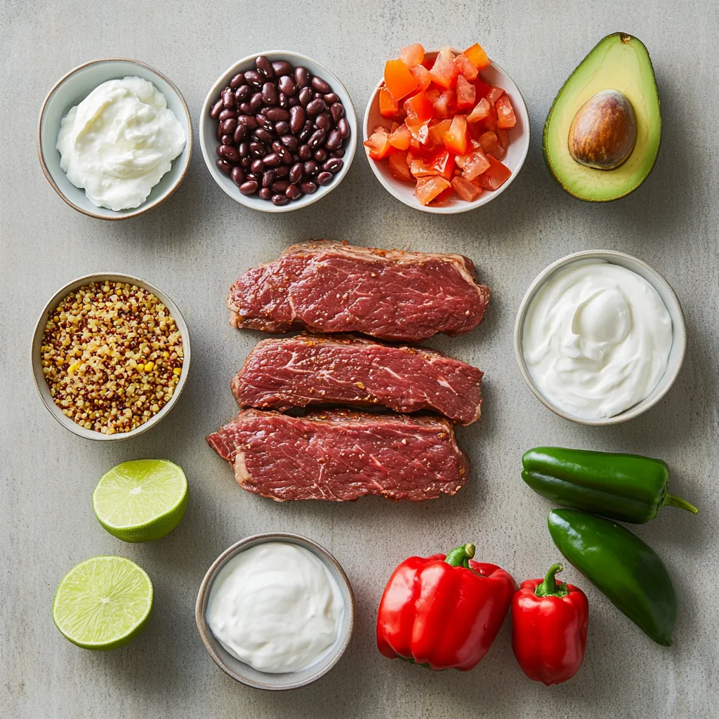 The Sizzling High-Protein Steak Fajita Bowl is a delightful and nutritious meal that not only highlights the robust flavors of marinated steak but also incorporates colorful vegetables and wholesome grains. This dish is perfect for a quick dinner after a long day or as part of an organized meal prep for the week ahead. The balance of savory steak, tender sautéed vegetables, and fresh toppings creates an appealing presentation that tantalizes both the eyes and the palate. You can serve it for family gatherings or weeknight dinners, and it provides a hearty blend of protein and fiber that will keep you satisfied.