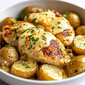 Creamy Garlic Cheesy Chicken with Baby Potatoes is a comfort food classic that brings together rich flavors and satisfying textures. This dish straddles the line between casual family fare and elegant gathering cuisine, making it the perfect choice for any occasion. The combination of creamy sauce, tender chicken, and buttery potatoes evokes a sense of warmth and coziness, perfect for a weeknight meal or a special dinner with loved ones.