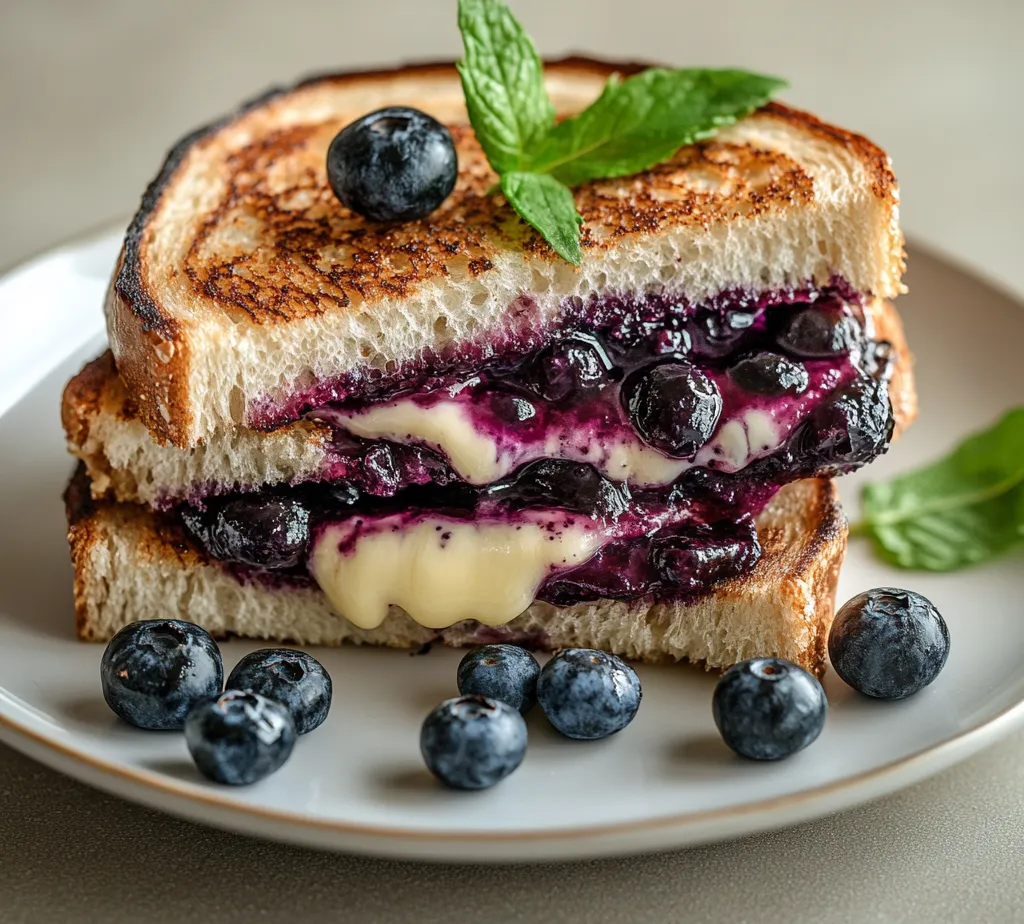 The Gourmet Blueberry Grilled Cheese Delight is a remarkable fusion of flavors that combines the classic comfort of a melted cheese sandwich with the surprising addition of fresh blueberries. This innovative dish brings together the savory elements of creamy and sharp cheeses, balanced with the sweet and tangy notes of ripe blueberries and honey. It's a dish that dares to break convention while remaining deeply satisfying, making it an ideal choice for brunch or a unique lunch.