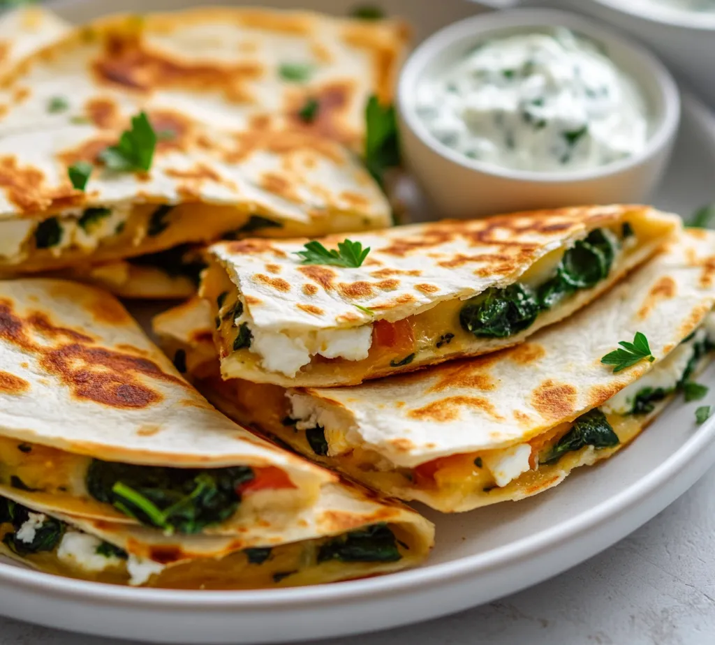 Mediterranean cuisine is celebrated for its vibrant flavors, fresh ingredients, and healthy options. Drawing inspiration from traditions around the countries that line the Mediterranean Sea, this style of cooking emphasizes the use of fresh vegetables, herbs, and high-quality fats, like olive oil. In this recipe, we take a delightful twist on classic quesadillas, infusing them with a medley of Mediterranean flavors through the addition of fresh spinach, tangy feta cheese, and aromatic seasonings.