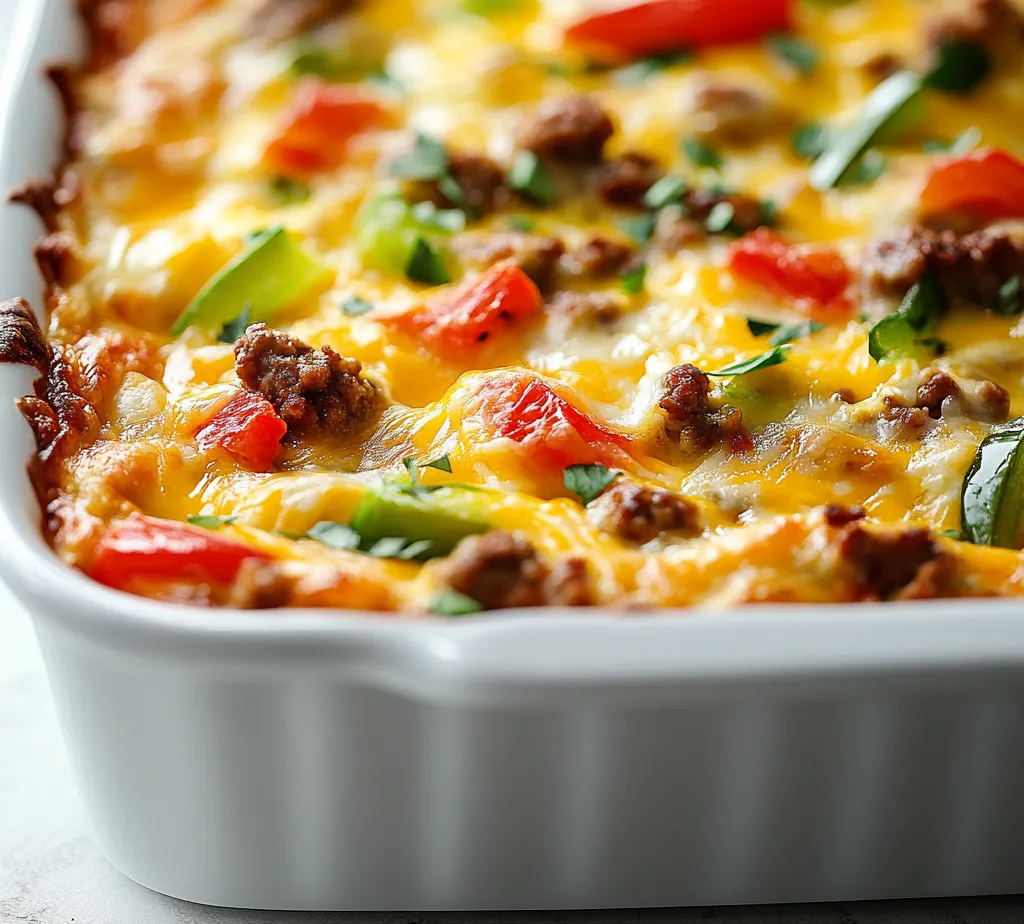 The Savory Keto Breakfast Casserole is a delightful way to start your day, especially for those following a ketogenic diet. This dish combines the rich flavors of ground sausage with colorful bell peppers and onions, making it not only delicious but also visually appealing. Perfectly suited for busy mornings or leisurely brunch gatherings, the casserole offers a satisfying meal packed with protein and healthy fats, keeping you full and energized.