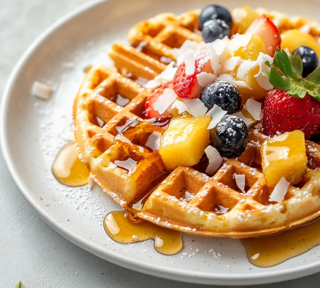 Delve into the delicious world of homemade waffles with a tropical twist, featuring the unique flavor of toasted coconut. These Toasted Coconut Waffles Delight are not just a breakfast staple; they represent a delightful experience for any meal of the day. With a touch of coconut milk and a subtle sweetness, they can easily transport you to a sunny beach getaway, all while being simple to prepare in your own kitchen. Imagine waking up to the tantalizing aroma of coconut wafting through your home, energizing you for the day ahead or providing a comforting touch on a leisurely brunch.