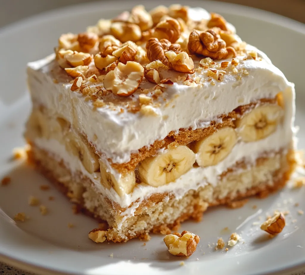 The Heavenly Banana Walnut Cream Cake is a delightful treat that marries the sweet, rich flavors of ripe bananas with the crunch and nuttiness of walnuts. This cake stands out not only for its taste but also for its moist and tender crumb, creating a texture that is hard to resist. The whipped cream topping adds a light and airy finish, making each bite feel indulgent yet refreshing.