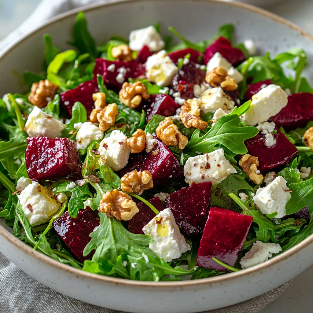 The vibrant roasted beet salad is not just a feast for the eyes; it’s a blend of earthy flavors and textures that celebrate the freshness of the ingredients. This dish combines sweet roasted beets with peppery arugula, creamy feta cheese, and crunchy walnuts, all beautifully dressed in a homemade balsamic vinaigrette. It’s a delightful way to kick off a meal or serve as a standout side dish.