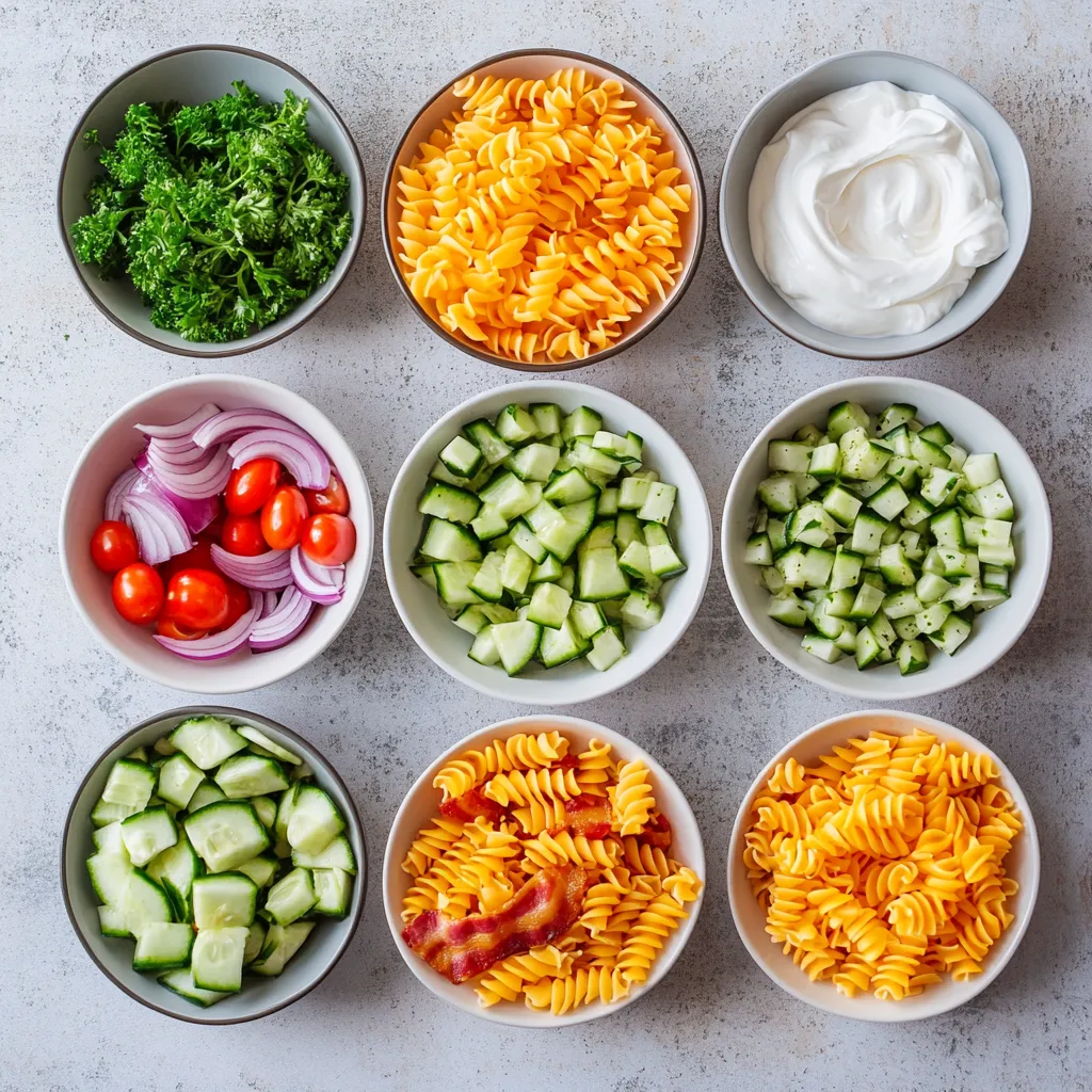 Delve into the delightful world of creamy pasta salads with this irresistible Creamy Bacon Cheddar Ranch Pasta Salad. This dish combines the rich flavors of crumbled bacon and sharp cheddar cheese with the freshness of vegetables, all enveloped in a creamy dressing. Not only does it come together easily, but the balance of savory and creamy ingredients ensures that it's a guaranteed crowd-pleaser. Whether you’re hosting a potluck, enjoying a family gathering, or just looking for a simple dish to accompany a casual weeknight dinner, this pasta salad is a fantastic addition to the menu.