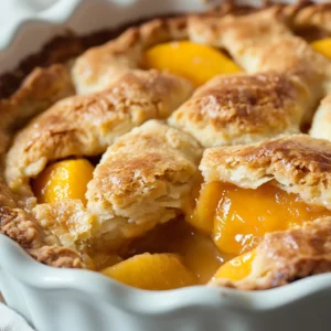 Indulging in a homemade peach cobbler is a delightful experience, especially when it comes to the sumptuous triple crust version. This dish is a celebration of fresh summer peaches and features an absolutely irresistible layer of flaky crust that provides a beautiful contrast to the luscious fruit filling. The triple crust adds texture and depth, transforming a common dessert into a stunning centerpiece for any gathering, whether it's a summertime barbecue or a cozy family gathering on a chilly evening.