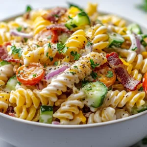 Delve into the delightful world of creamy pasta salads with this irresistible Creamy Bacon Cheddar Ranch Pasta Salad. This dish combines the rich flavors of crumbled bacon and sharp cheddar cheese with the freshness of vegetables, all enveloped in a creamy dressing. Not only does it come together easily, but the balance of savory and creamy ingredients ensures that it's a guaranteed crowd-pleaser. Whether you’re hosting a potluck, enjoying a family gathering, or just looking for a simple dish to accompany a casual weeknight dinner, this pasta salad is a fantastic addition to the menu.