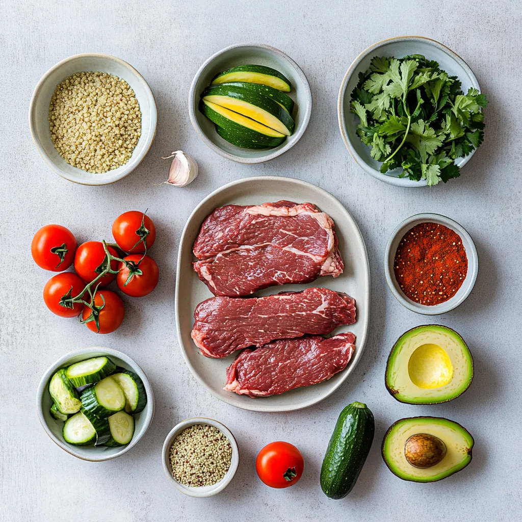 The Cozy Grilled Steak Bowl with Zucchini is a delightful combination of flavors and textures, perfect for an easy weeknight dinner or a meal prep option. This recipe showcases grilled flank steak, tender zucchini, and a hearty quinoa base, topped with fresh vegetables and creamy avocado. With its vibrant colors and mouthwatering aromas, this dish will impress both your family and friends.