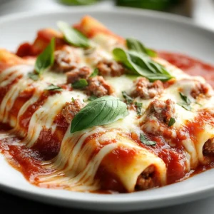 Savory Sausage-Stuffed Manicotti is a delicious twist on a classic Italian dish that brings comfort and satisfaction to any meal. This hearty recipe features large pasta tubes filled with a rich mixture of seasoned Italian sausage and various cheeses, creating a flavorful experience that is both filling and satisfying. The combination of these mouthwatering ingredients encased in a tender pasta shell, covered with marinara sauce, and topped with melted mozzarella creates a delightful dish that will please family and friends alike.