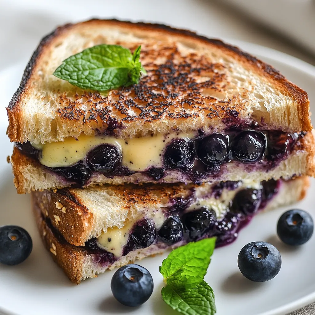 The Gourmet Blueberry Grilled Cheese Delight is a remarkable fusion of flavors that combines the classic comfort of a melted cheese sandwich with the surprising addition of fresh blueberries. This innovative dish brings together the savory elements of creamy and sharp cheeses, balanced with the sweet and tangy notes of ripe blueberries and honey. It's a dish that dares to break convention while remaining deeply satisfying, making it an ideal choice for brunch or a unique lunch.