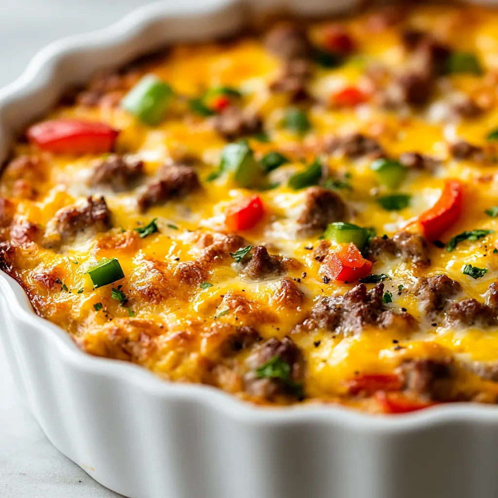 The Savory Keto Breakfast Casserole is a delightful way to start your day, especially for those following a ketogenic diet. This dish combines the rich flavors of ground sausage with colorful bell peppers and onions, making it not only delicious but also visually appealing. Perfectly suited for busy mornings or leisurely brunch gatherings, the casserole offers a satisfying meal packed with protein and healthy fats, keeping you full and energized.