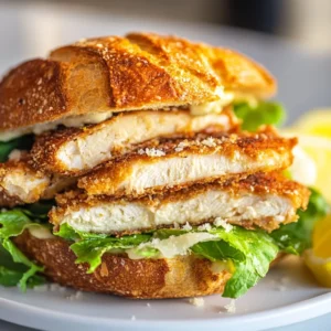 The Ultimate Crispy Chicken Caesar Sandwich Delight is a scrumptious take on the classic Caesar salad, elevated into a hearty sandwich that appeals to both adults and children alike. Featuring tender, juicy chicken breasts coated in a crispy breading, this sandwich delivers an irresistible crunch that contrasts beautifully with the creaminess of Caesar dressing and the fresh crunch of romaine lettuce. Whether for a quick weeknight dinner or a fulfilling lunch on a lazy weekend, this sandwich makes an enticing choice that captivates the palate.