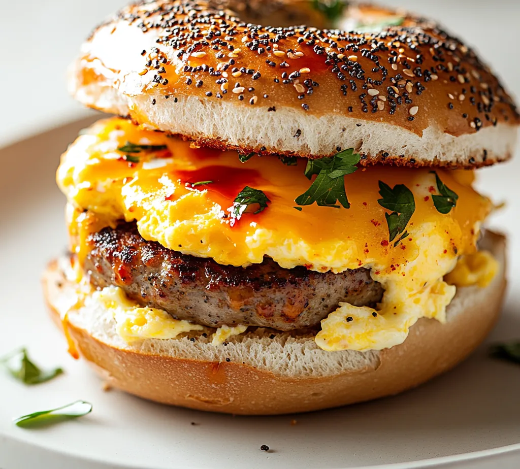 Breakfast is often called the most important meal of the day, and nothing encapsulates that sentiment better than a hearty, homemade breakfast sandwich. The Savory Sausage, Egg, and Cheese Breakfast Bagels are not just a meal; they represent a delightful way to start your morning off right. These bagels are packed with flavors, starting from the crunchy, toasty exterior to the rich, creamy inside. The combination of the savory sausage, fluffy scrambled eggs, and sharp cheddar cheese creates a taste sensation that's both satisfying and energizing.