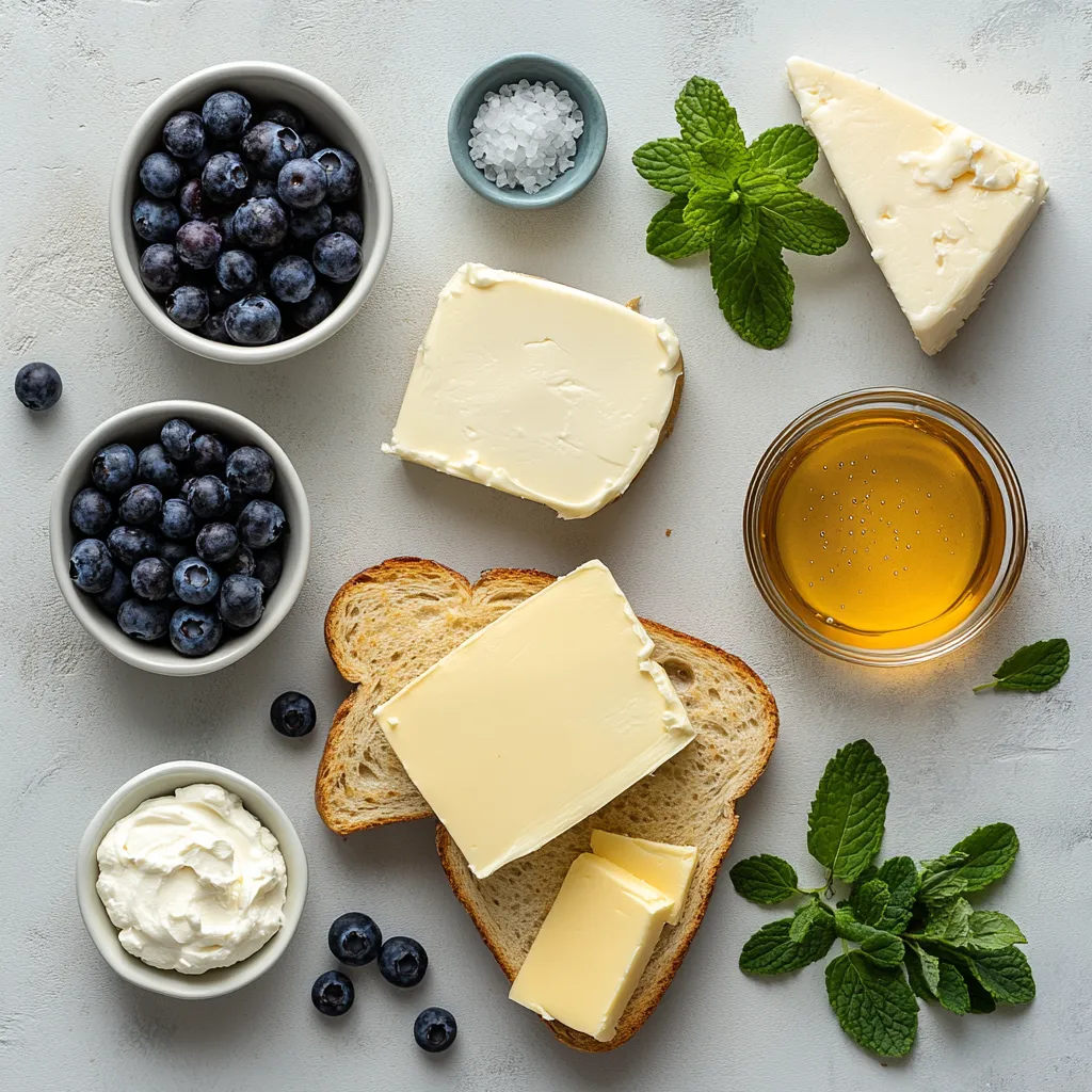 The Gourmet Blueberry Grilled Cheese Delight is a remarkable fusion of flavors that combines the classic comfort of a melted cheese sandwich with the surprising addition of fresh blueberries. This innovative dish brings together the savory elements of creamy and sharp cheeses, balanced with the sweet and tangy notes of ripe blueberries and honey. It's a dish that dares to break convention while remaining deeply satisfying, making it an ideal choice for brunch or a unique lunch.