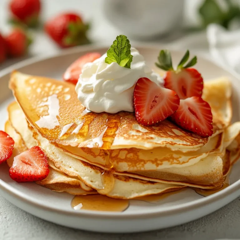 Fluffy Delight Crepes are a timeless favorite that effortlessly blend simplicity and elegance, making them an exceptional choice for any meal. Their versatility allows them to be enjoyed both as sweet or savory dishes, catering to a wide range of tastes and preferences. Whether you’re whipping up a quick breakfast for the family or impressing guests at an elegant brunch, these crepes serve as a delightful canvas for creativity.