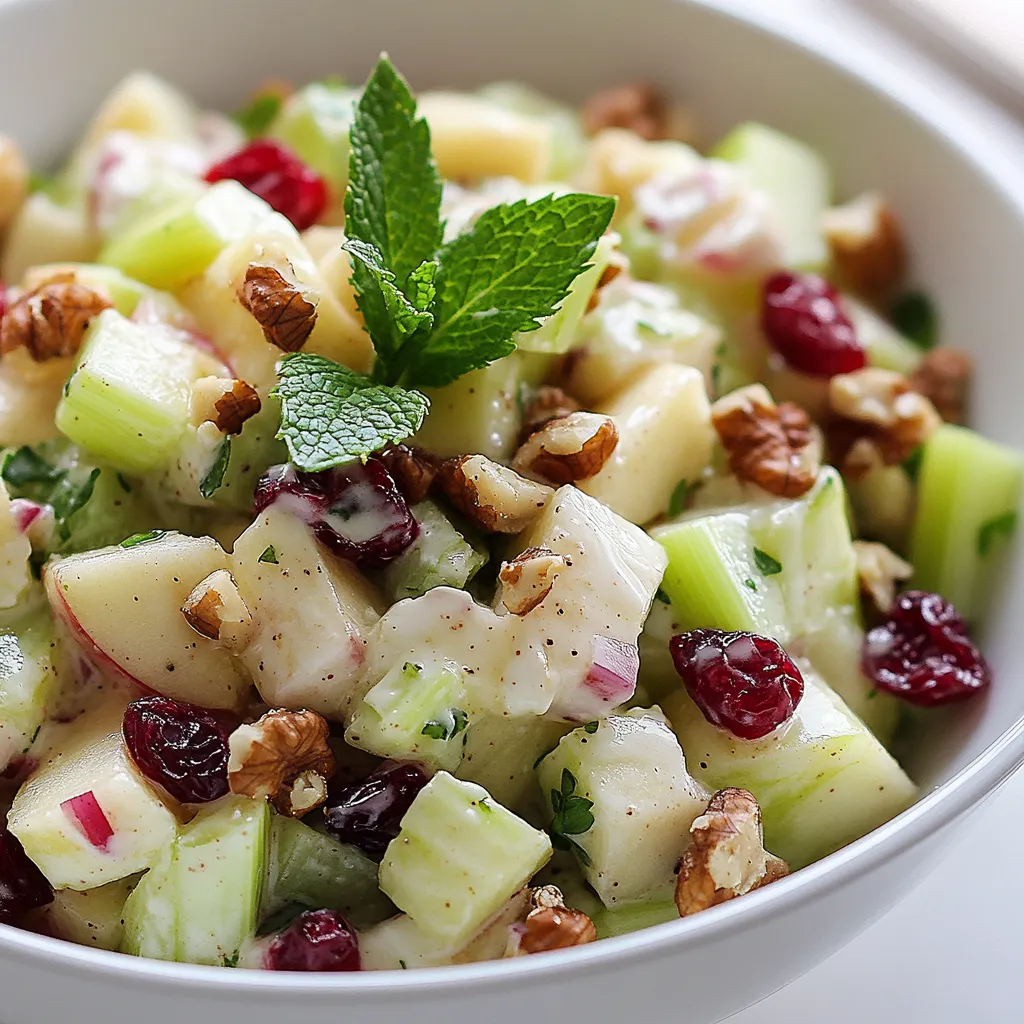 Crunchy Apple Delight Salad is a vibrant and refreshing dish that perfectly blends the crispness of apples with the delightful crunch of walnuts and the tart sweetness of dried cranberries. This salad is not only colorful and appealing but also a nutritious option for those seeking a light yet hearty meal. Served chilled, it's an ideal companion for summer picnics, holiday gatherings, or as a side dish at potlucks. The combination of textures—from the juicy apples to the crunchy nuts—creates a satisfying eating experience, while the creamy yogurt dressing ties everything together with a touch of sweetness and spice.