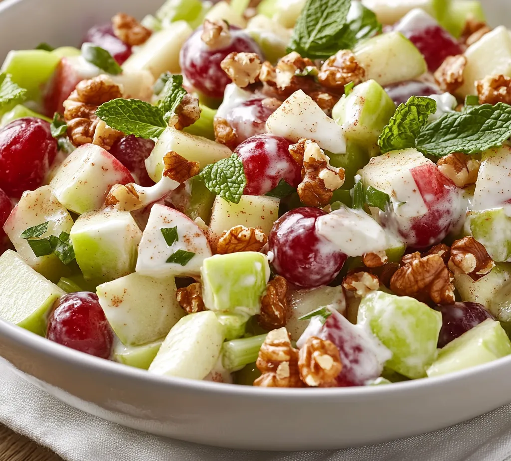 The Crisp Cinnamon Apple Grape Salad with a Flavorful Twist is a delightful and refreshing dish that combines the sweetness of apples and grapes with the crunch of walnuts and celery. This colorful salad is perfect for those looking for a light yet satisfying option, whether as a side dish for a family meal or a refreshing addition to a summer picnic. Each bite offers a medley of flavors and textures that are hard to resist, making it an ideal choice for any occasion.