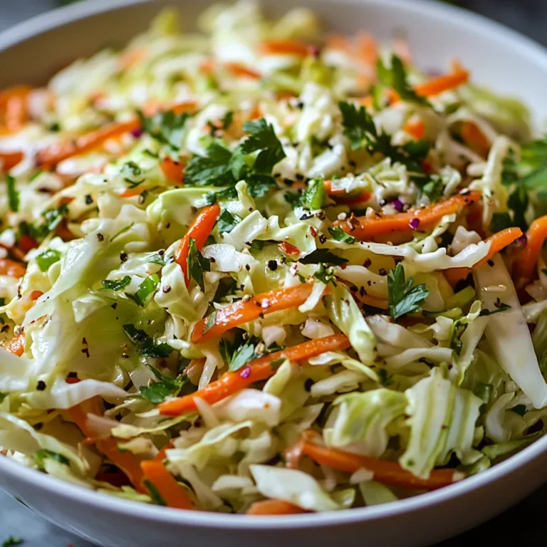 This Crunchy Cabbage & Carrot Medley is a vibrant and nutritious salad that's perfect for any occasion. Combining the crisp texture of green cabbage with the sweetness of freshly grated carrots and vibrant red bell peppers, it creates a delightful dish that can be served as a refreshing side or a light lunch. The medley is not just visually appealing but also beautifully textured, making it a joy to eat. The addition of fresh herbs, such as parsley, adds a burst of flavor that complements the simplicity of the vegetables.