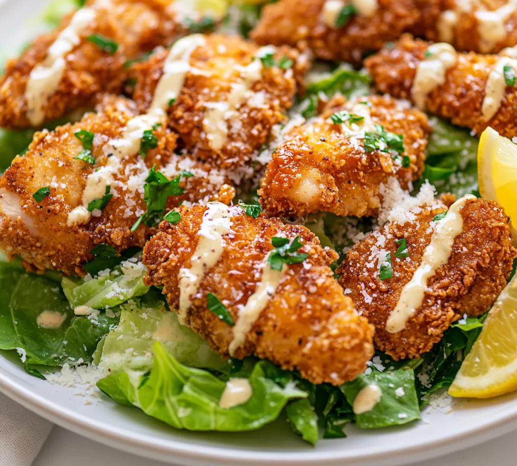 The Spicy Sweet Honey Chicken Caesar Salad is an enticing twist on a classic favorite, merging the rich flavors of Caesar salad with a delightful touch of sweet and spicy glazed chicken. The fusion of crispy, battered chicken and fresh greens introduces an exciting combination of textures and tastes that is sure to satisfy the palate. This vibrant salad adds a unique flair to the traditional Caesar, making it a standout choice for both casual lunches and dinner gatherings.