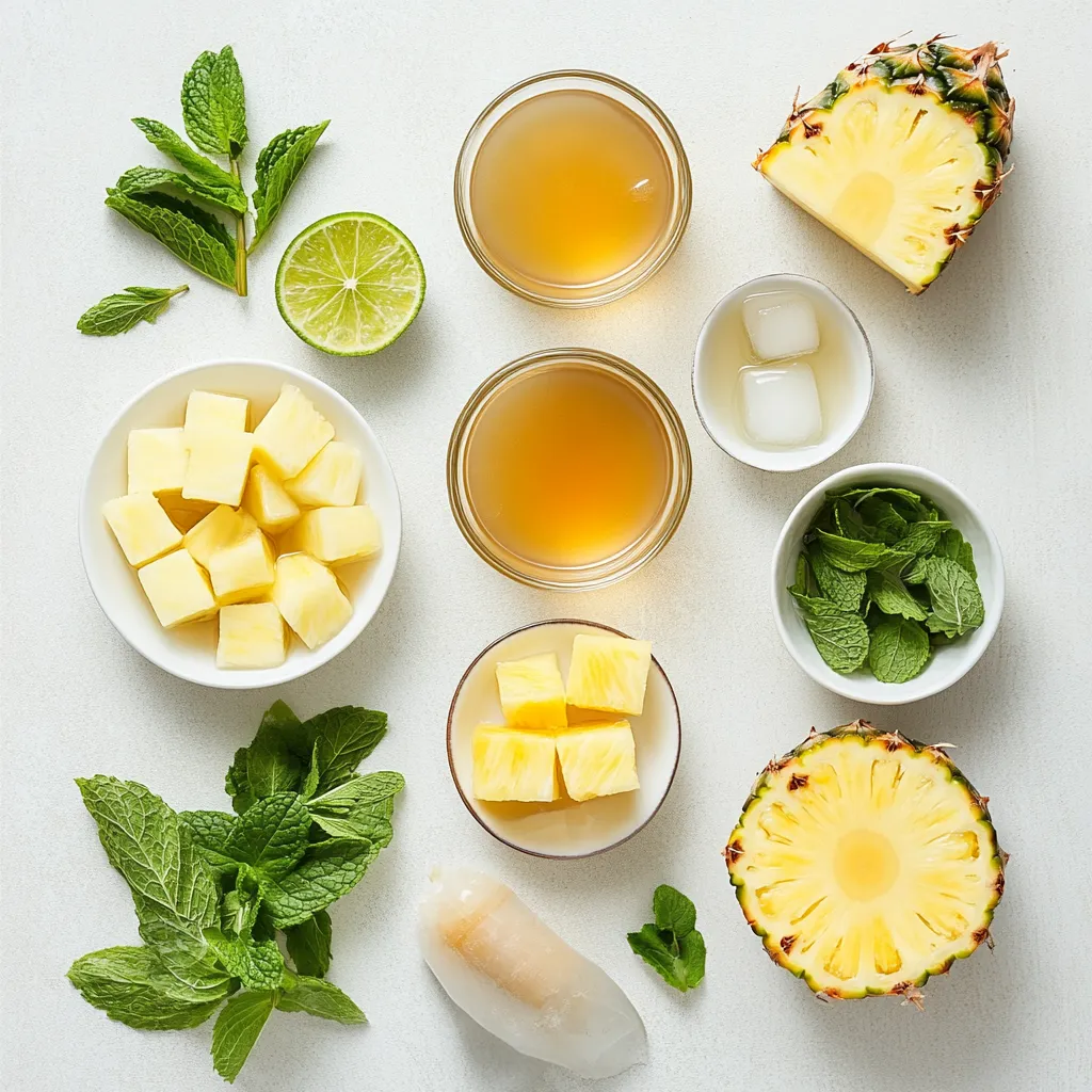 The Refreshing Iced Pineapple Mint Green Tea is the ideal drink for those warm days when you crave something invigorating yet soothing. This beverage masterfully combines the vibrant health benefits of green tea with the tropical sweetness of fresh pineapple and the aromatic freshness of mint. This delightful concoction not only quenches your thirst but also offers an aromatic experience that dances on the palate.