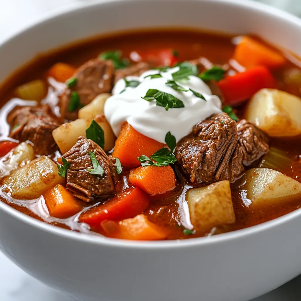 The delightful world of comfort food often leads us to hearty soups that warm the soul, and the Savory Beef Goulash Soup is a quintessential example. This rich and flavorful dish draws inspiration from traditional Hungarian goulash, infusing simple ingredients with delicious spices to create an unforgettable meal. It beautifully combines tender beef with a colorful array of vegetables and aromatic spices, resulting in a soup that is not only satisfying but also bursting with flavor.