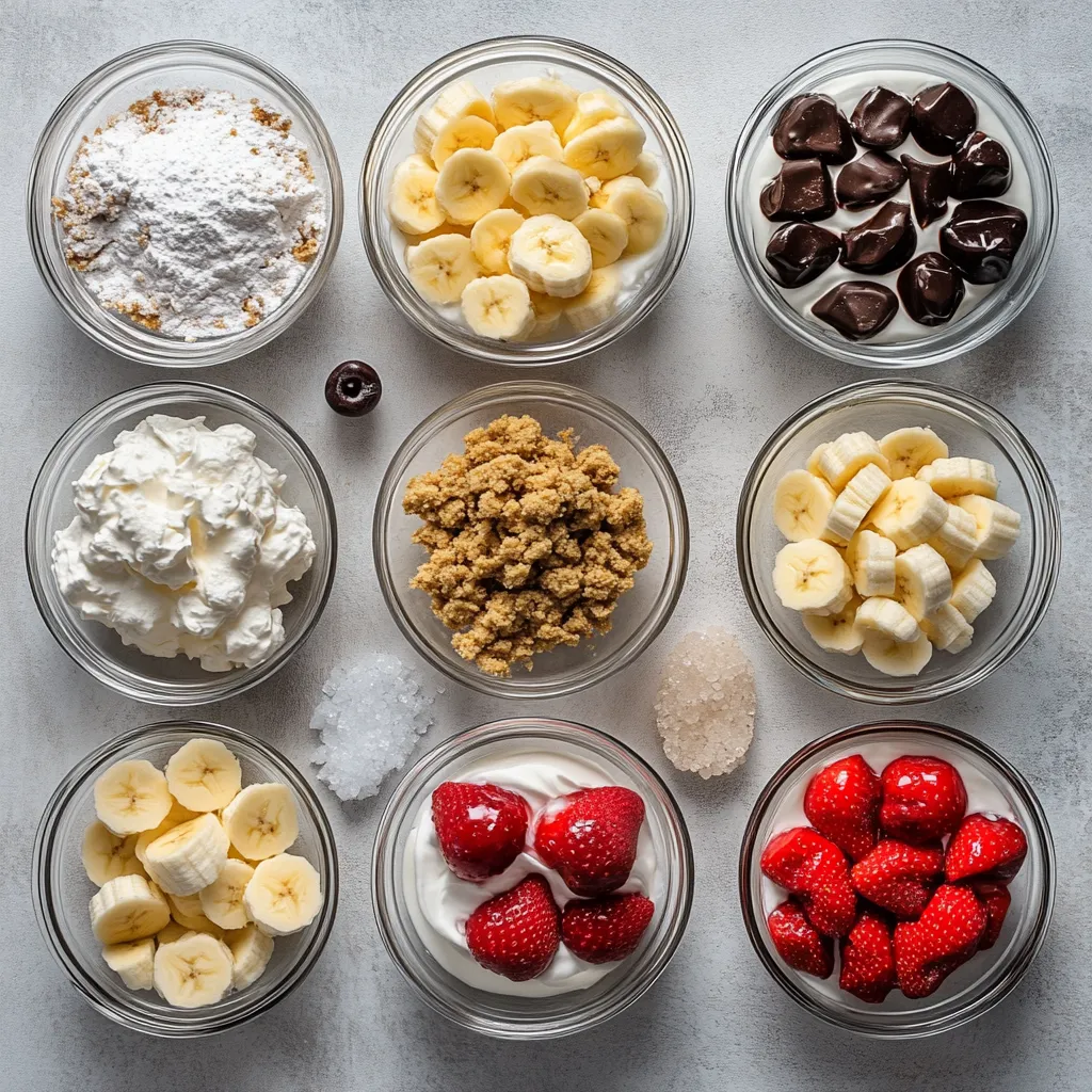 This no-bake banana split dessert is the perfect summer treat, combining all the flavors of a classic banana split into a creamy, indulgent delight. Ideal for gatherings or a sweet family dessert, this recipe requires no baking and is easy to prepare, making it a favorite for both seasoned cooks and kitchen novices alike. With ripe bananas, fresh strawberries, and crushed pineapple layered upon a smooth cream cheese mixture and graham cracker crust, this dessert offers a refreshing respite on a warm day.