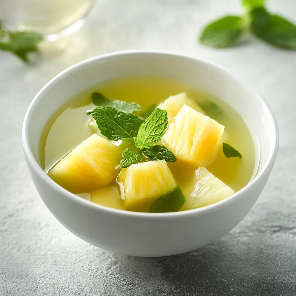 The Refreshing Iced Pineapple Mint Green Tea is the ideal drink for those warm days when you crave something invigorating yet soothing. This beverage masterfully combines the vibrant health benefits of green tea with the tropical sweetness of fresh pineapple and the aromatic freshness of mint. This delightful concoction not only quenches your thirst but also offers an aromatic experience that dances on the palate.