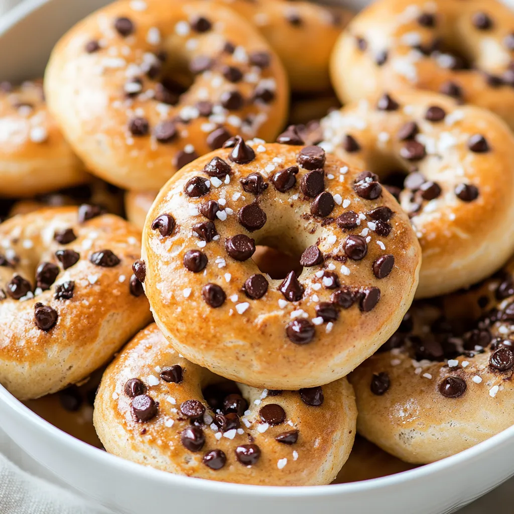 Imagine biting into a warm, soft bagel with a rich, chocolatey flavor. Chocolate chip bagels are a decadent twist on the classic bagel that perfectly blends the comforting characteristics of traditional bread with the indulgent sweetness of chocolate. These homemade delights are ideal for breakfast, brunch, or even as a unique snack. The contrasting textures of the crispy exterior and the tender, chewy interior create a satisfying experience, while the melted chocolate chips offer a delightful burst of flavor. Making bagels from scratch can also be a fun and rewarding cooking project, allowing bakers of any skill level to enjoy the homemade touch in their baked goods.