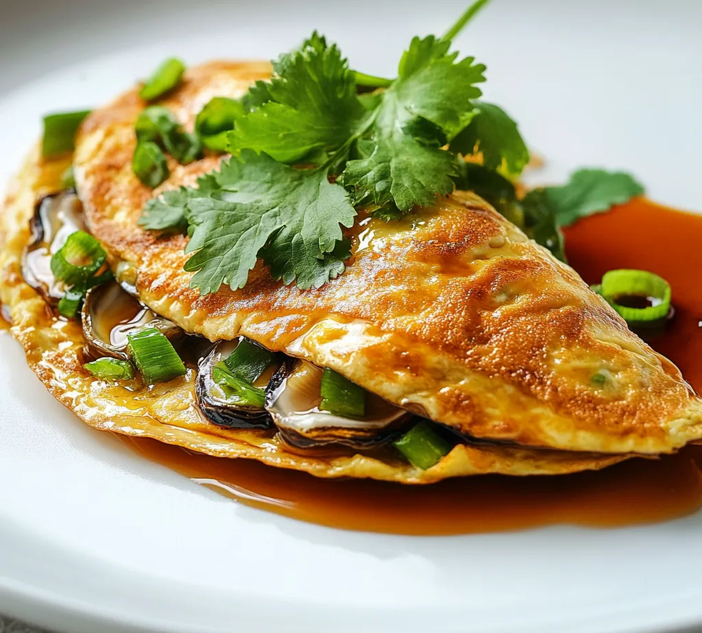 The Savory Oyster Omelet Delight is a unique dish that artfully combines the rich, briny flavors of fresh oysters with the comforting qualities of a fluffy omelet. This dish is perfect for those who enjoy seafood and can serve as a delightful breakfast, brunch, or even a light dinner option. The marriage of textures from the tender eggs and the succulent oysters creates a mouthfeel that is truly special. The addition of green onions gives a mild oniony crunch, enhancing the delicate seafood flavor.