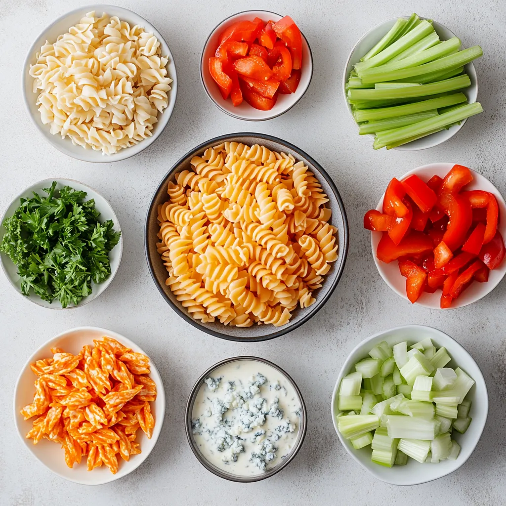 Buffalo Chicken Pasta Salad is a perfect blend of hearty and flavorful ingredients that delivers a punch of taste in every bite. This dish combines the tantalizing heat of buffalo sauce with the creamy texture of ranch dressing, creating a delightful salad that's ideal for summer picnics, potlucks, or casual family dinners. The inclusion of rotini pasta adds a satisfying chew, while perfectly shredded chicken introduces an element of protein that makes it both filling and delicious.