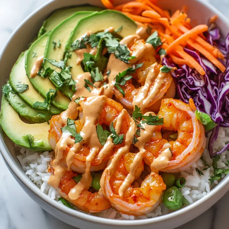 This recipe for Zesty Shrimp Rice Bowls with Creamy Spicy Mayo Drizzle is a vibrant and flavorful dish that showcases the deliciousness of shrimp alongside fresh vegetables. The combination of marinated shrimp and colorful toppings, such as avocado and red cabbage, not only creates an appealing visual but also provides a delightful medley of textures and flavors. Each bite bursts with freshness, making this bowl a staple for anyone looking for a healthy yet satisfying meal.