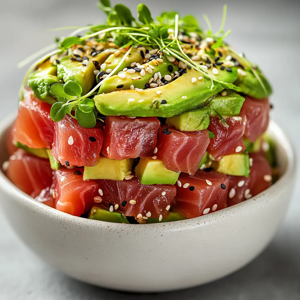 Exploring the world of sushi-inspired dishes can be thrilling, especially when it involves fresh ingredients and vibrant flavors. Spicy Tuna and Avocado Towers combine the best elements of sushi into an elegant appetizer that is not only visually stunning but also packed with taste. The layers of creamy avocado paired with zesty, spicy tuna create a delightful experience that dances on your palate. Each bite is a journey through contrasting textures—smooth, creamy avocado meets the firm, meaty bite of sushi-grade tuna.